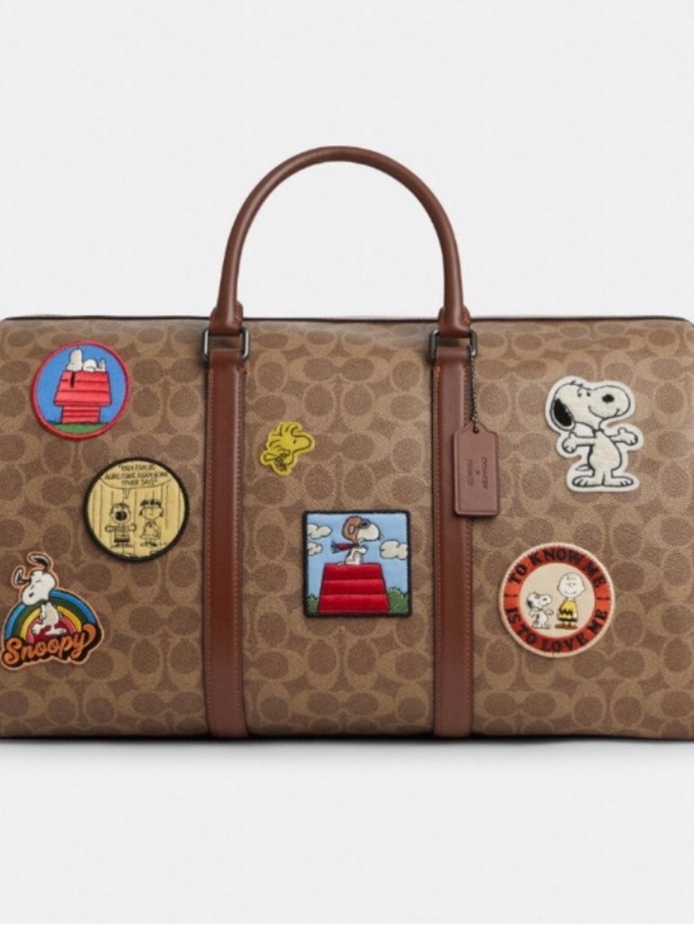Coach Brown Signature Duffel with Peanuts Character Patches